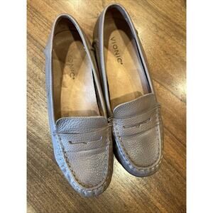 Vionic Marcy Orthotic Brown Leather Loafer Shoes Comfort Size 8.5 Taupe Beige